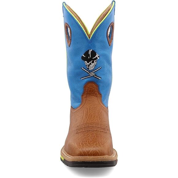 NEW Twisted X Lite Western Steel Toe Work Boots Brown Neon Blue Skull Size 7.5D main image 13